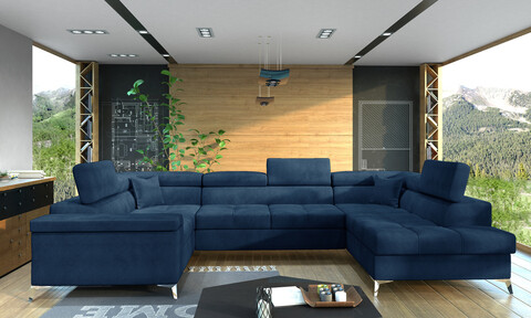 Coltar extensibil dreapta 6 locuri ELTAP, Th-21, Thiago, 342x208x88 cm, lemn/poliester, albastru inchis