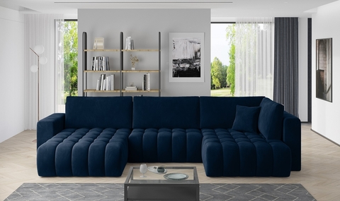 Coltar extensibil stanga 6 locuri ELTAP, LT-40VE, Bonito, 350x175x92 cm, lemn/poliester, albastru inchis