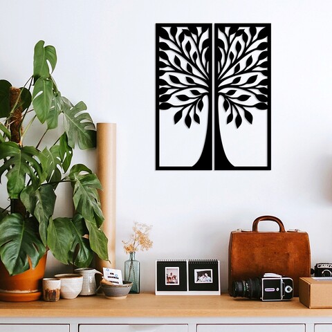 Decoratiune de perete, ağaç 9, lemn, dimensiune: 51 x 65 cm, negru
