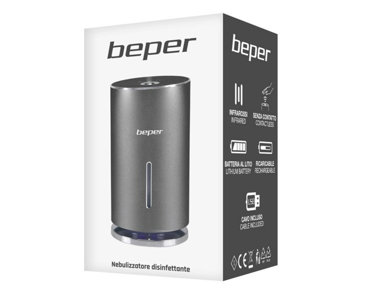 Dezinfectant electric pentru maini Beper, 2-4 W, 6.5x6.5x11.5 cm, ABS, gri