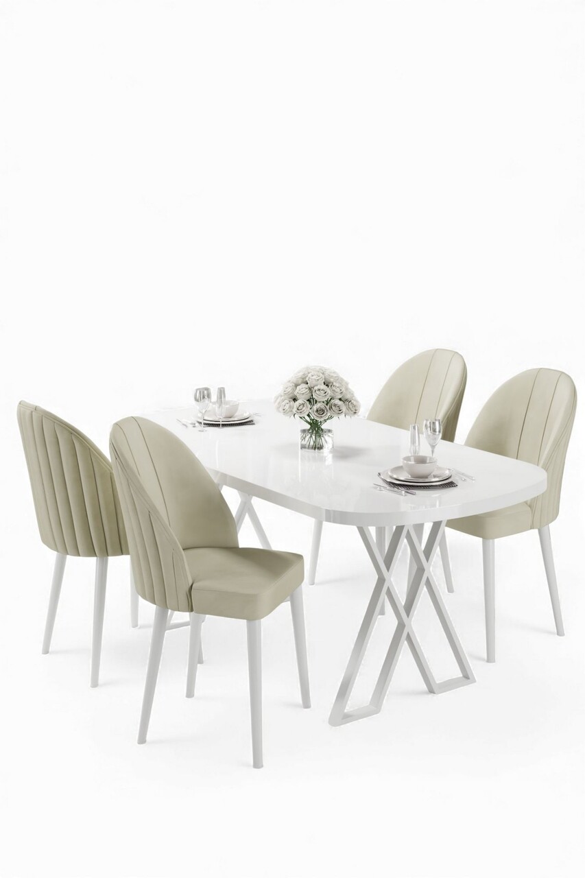 Set masă și scaune (5 bucăți), Hanah Home, Kaye, Alb / Crem - view 2