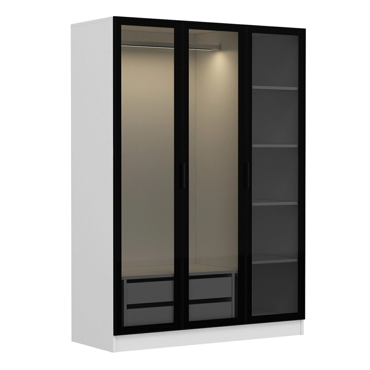 Dulap pentru haine, Minerva, Kale White Black, 135x210x52 cm, PAL, Alb/Negru