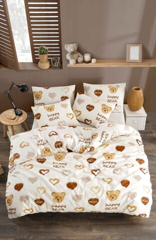 Lenjerie de pat dubla, Teddy Bear Heart Fitted, Tabu Home, 65% bumbac/35% poliester