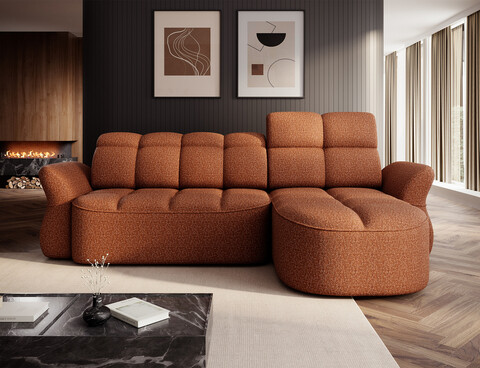 Coltar extensibil dreapta 3 locuri ELTAP, Beneth, 301x185x115 cm, lemn/poliester, caramiziu