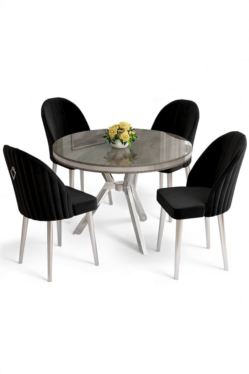 Set masă și scaune (5 bucăți), Hanah Home, Mos, Antracit / Crom / Negru - view 2