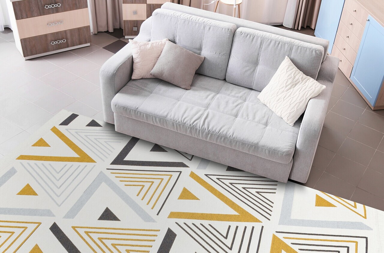 Covor, Ar 18, 160x230 cm, Bumbac reciclat, Galben / Gri