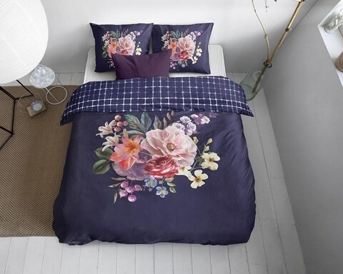 Lenjerie de pat dubla Mayboo Blue, Primaviera Deluxe, 3 piese, 200×220/260 cm, bumbac satinat, albastru 200x220/260