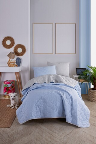 Set cuvertura Single 160x220 cm, 2 piese, Solid - Light Blue, Grey, Eponj Home, 65% bumbac/35% poliester