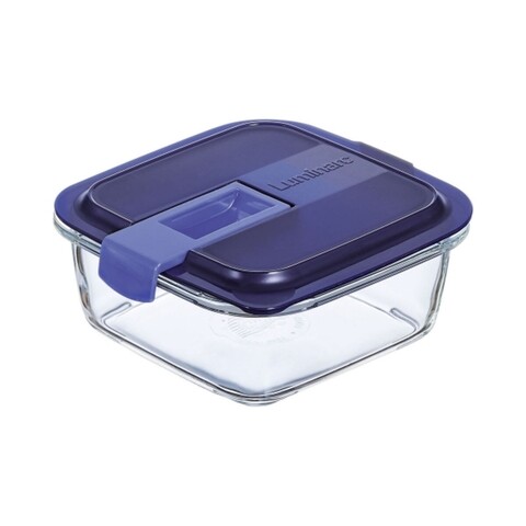 Caserola ermetica, Luminarc, Easy Box, 0.76 L, sticla, albastru/transparent