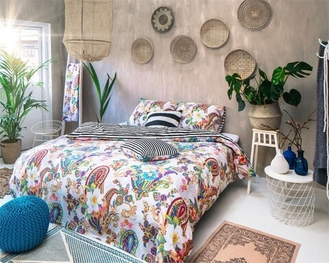 Lenjerie de pat pentru 2 persoane, Royal Textile, Melli Mello Kemya White, 3 piese, 100% bumbac satinat, multicolor