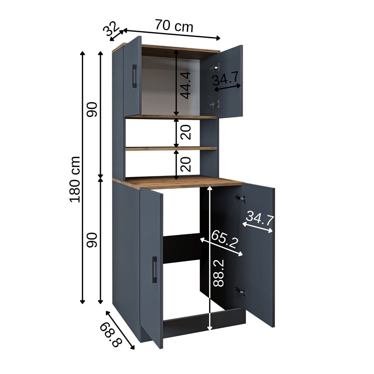 Dulap masina de spalat, Hanah Home, 1015.56, 70x180x67 cm, PAL MELAMINAT, Pin Atlantic / Antracit — imaginea 6
