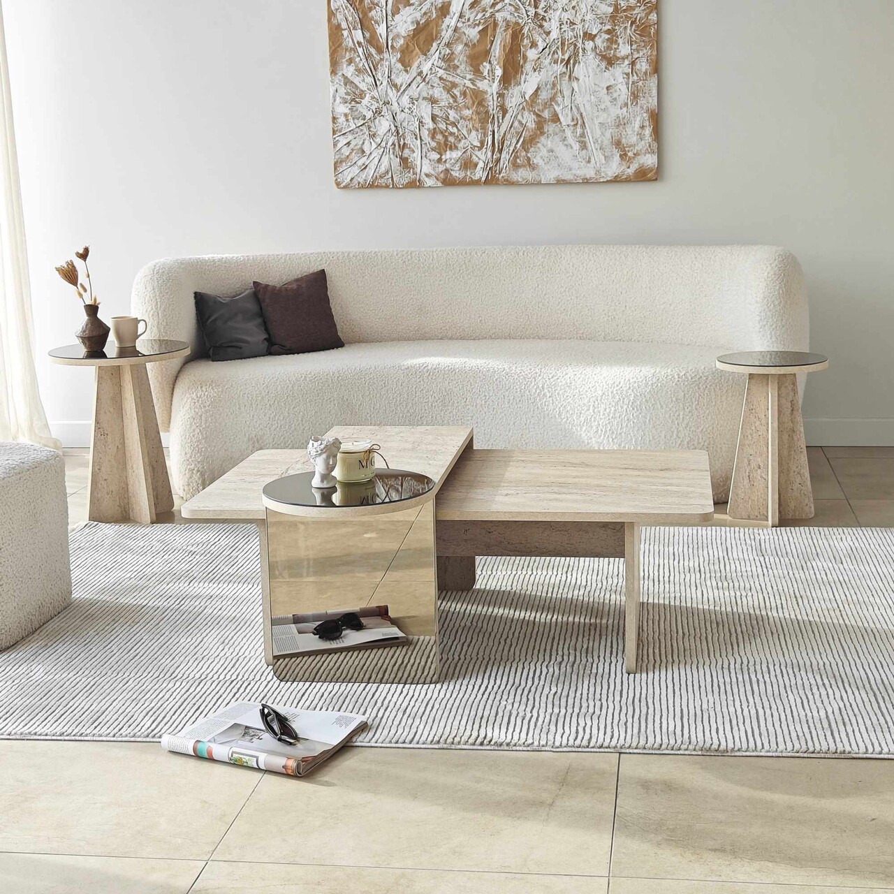 Set masute Nesting 4 piese, Hanah Home, Luna, PAL, Travertine / Bronze - imagine 4