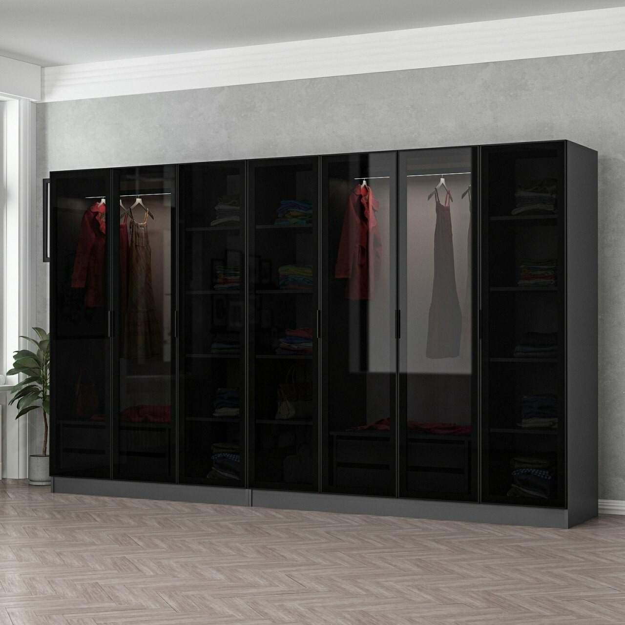 Dulap pentru haine, Minerva, Kale, 315x210x52 cm, PAL, Antracit / Negru - 1 | YEO