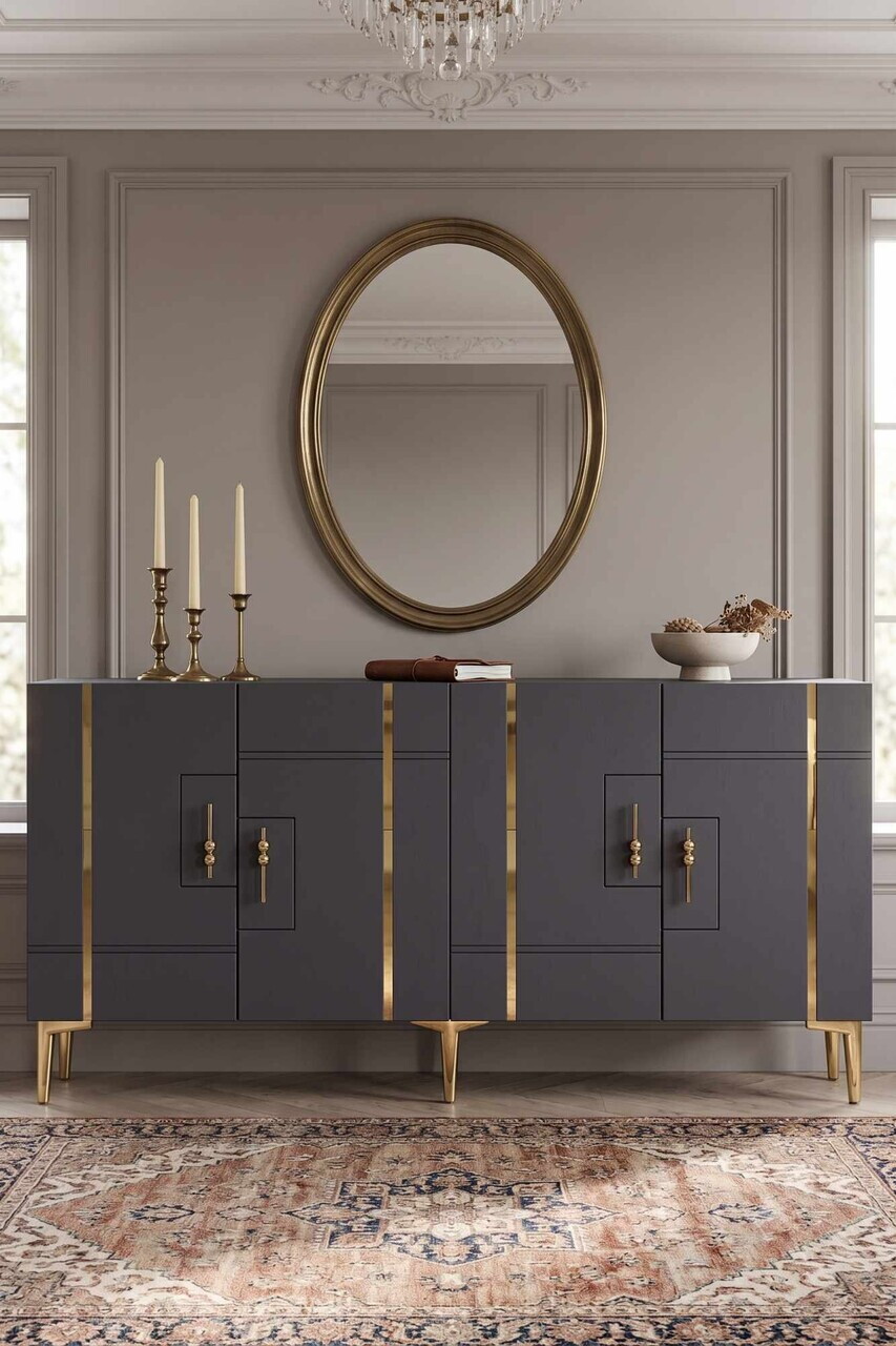 Consola, Hanah Home, Ilay 150, 150x75x32 cm, Antracit / Aur — imaginea 2
