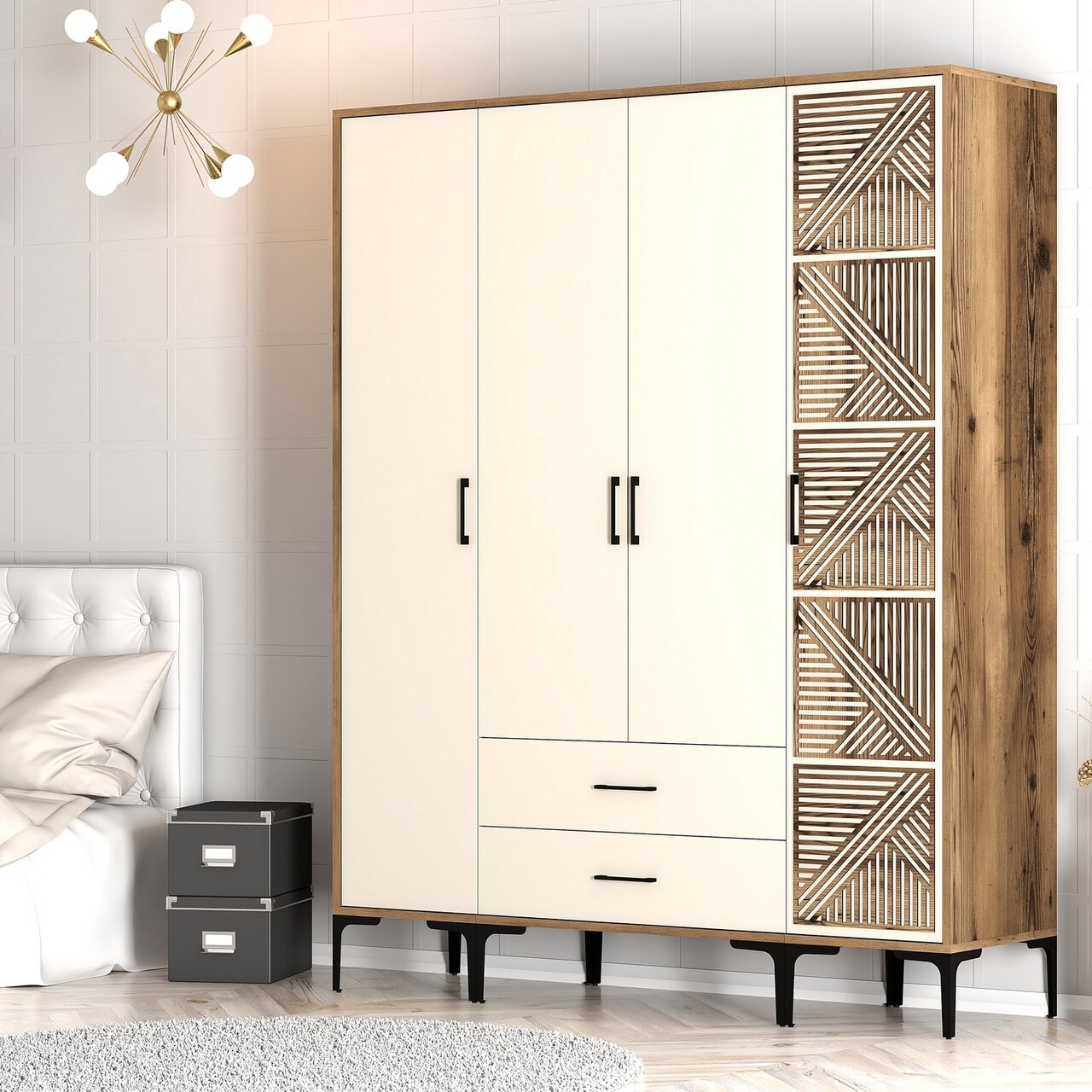 Dulap pentru haine, Hommy Craft, Kumsal STP, 160x47.5x201.4 cm, PAL, Maro/Crem - 2 | YEO
