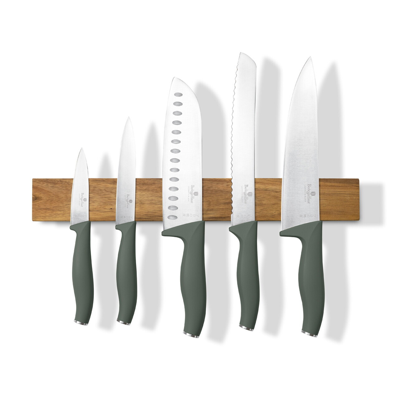 Set 5 cutite cu suport magnetic Berlinger Haus, Matte Green, inox/lemn, verde mat/natur - imagine 11
