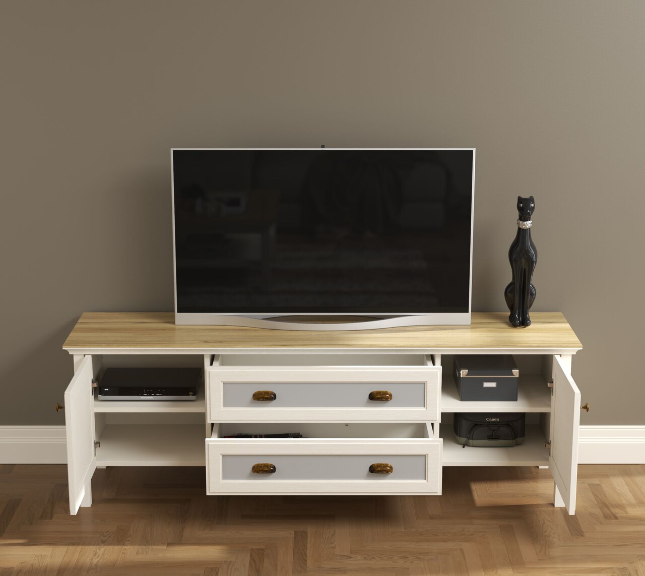 Comoda TV, Hanah Home, FRN-21026, 180.9x61.7x44.2 cm, PAL, Crem / Stejar / Gri - view 3