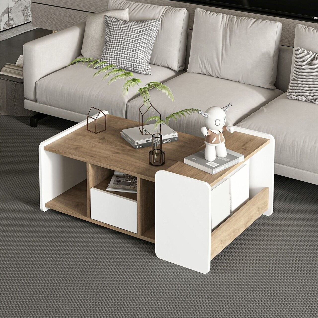 Masuta de cafea, Hanah Home, Viya, 94.3x39.45x60.69 cm, Alb / Deschis — imaginea 2