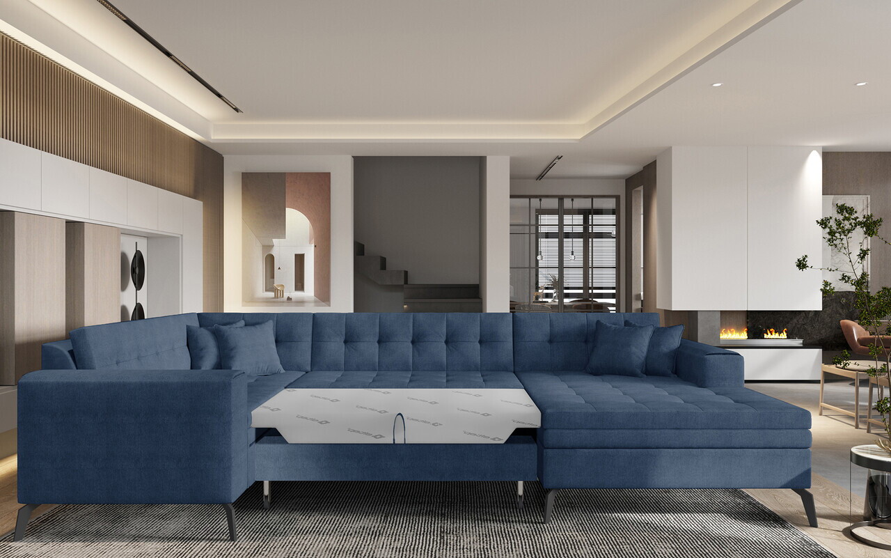 Coltar extensibil dreapta 5 locuri ELTAP, MON-RT-40GO, Montez, 340x180x93 cm, lemn/poliester, albastru inchis - view 3
