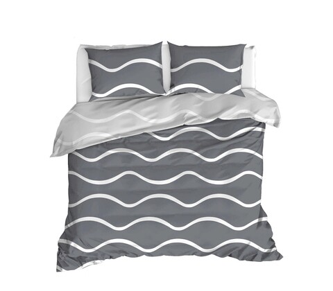 Lenjerie de pat dubla 3 piese, novia - grey, enlora home, bumbac ranforce