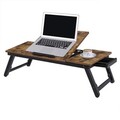 Masuta pentru laptop, Vasagle, inaltime ajustabila, 71 x 35 x 23 cm, MDF/bambus, maro rustic