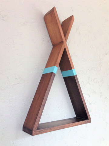 Raft de perete, Tent, 40x65x8.5 cm, Lemn , Nuc / Albastru La Moneta