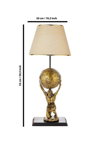 Lampa de masa, FullHouse, 390FLH1946, Baza din lemn, Aur / Bej