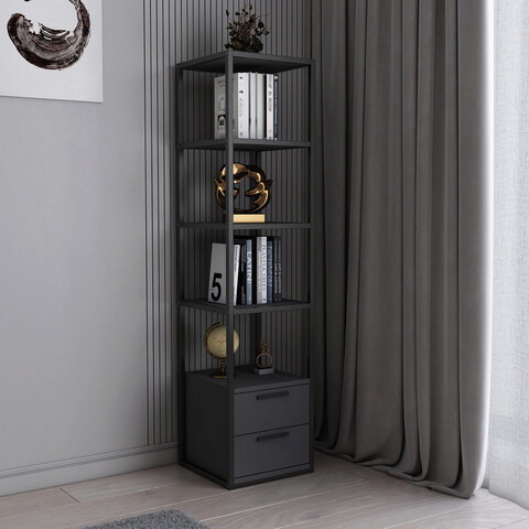 Corp biblioteca, retricy, robbins, 39x39x160 cm, pal, negru / antracit