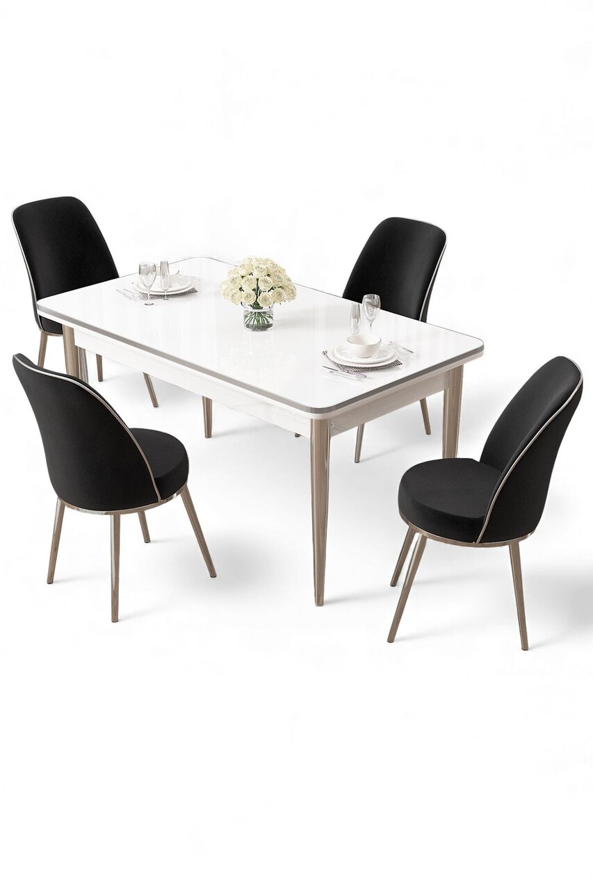 Set masă și scaune (5 bucăți), Hanah Home, Rewa, Alb / Crom / Negru - view 2