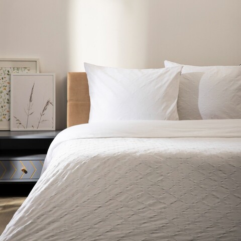 Lenjerie de pat King Size, Jakad, Homla, 3 piese, 200x220 cm, bumbac, alb