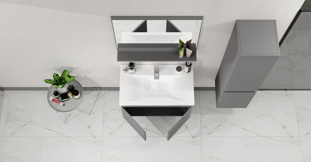 Set mobilier de baie (2 piese), Hanah Home, Pace 80, Gri Mat - view 3
