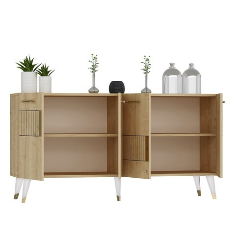 Consola, Olivia, Moda, 150x79x40 cm, PAL , Safir / Stejar / Aur