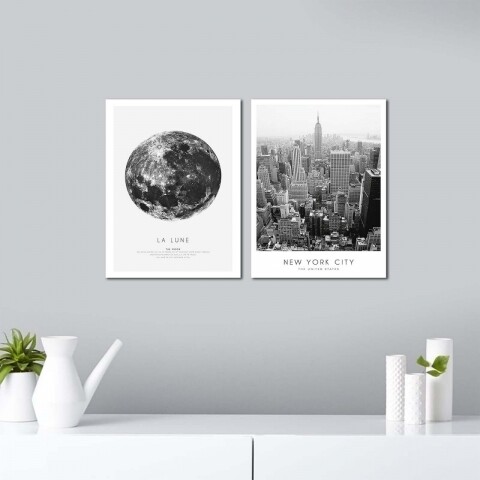 Set 2 tablouri decorative, Alpha Wall, La Lune in NY, 30×40 cm 30x40