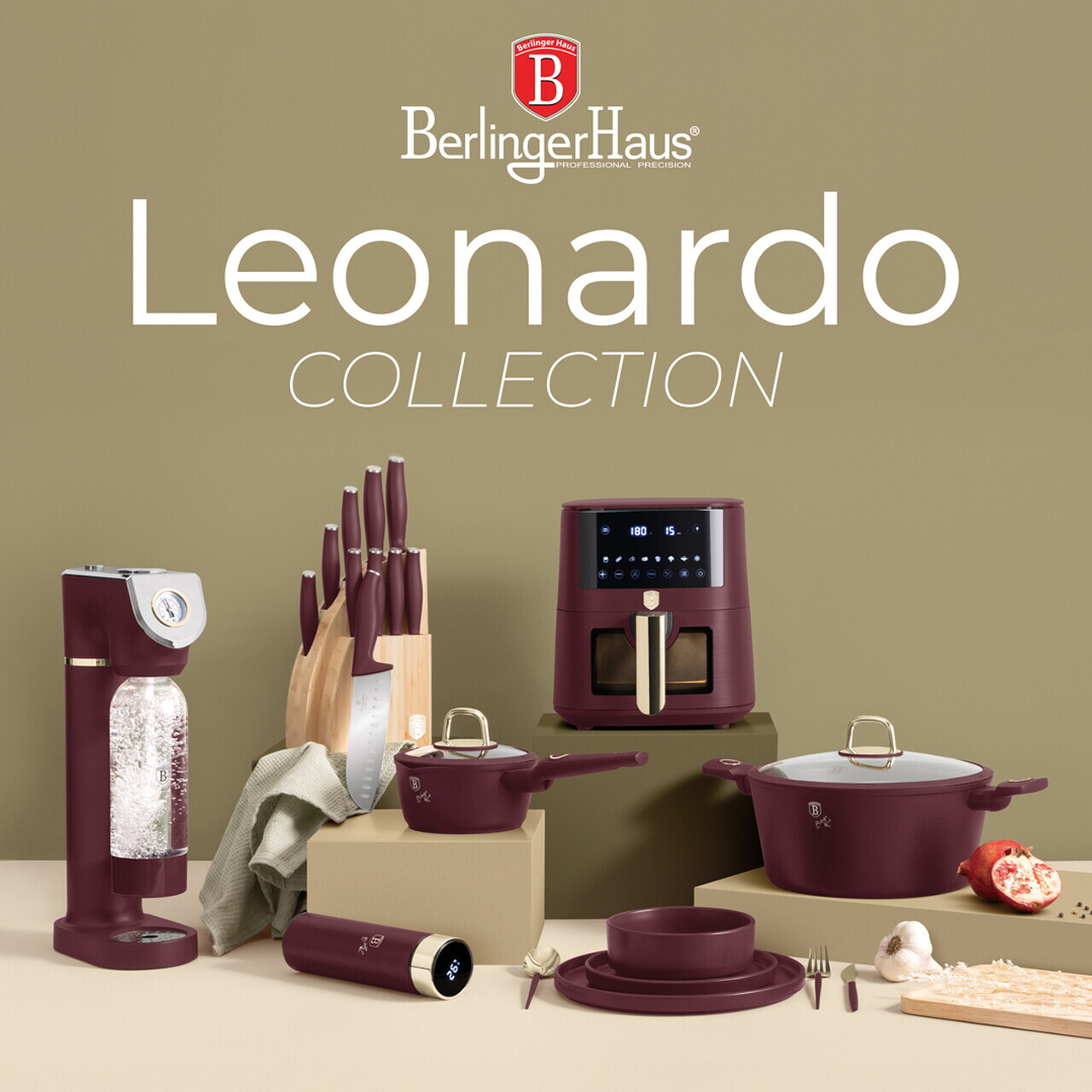 Espressor digital Berlinger Haus, Leonardo, 1350W, inox, argintiu/visiniu - imagine 11