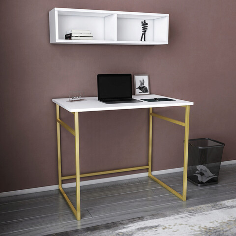 Birou, retricy, hussum, 90x60x75 cm, pal, aur/alb