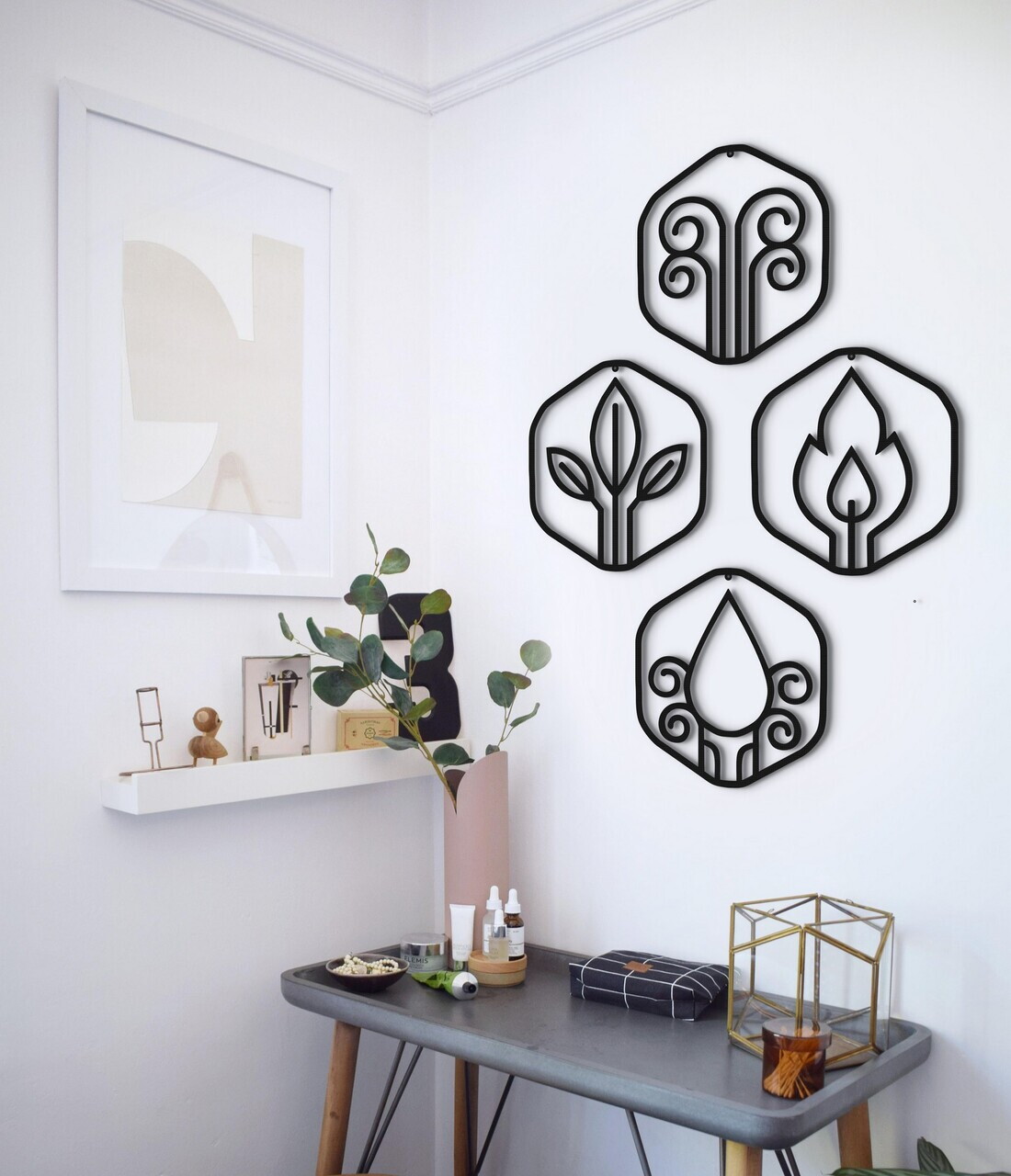 Set de accesorii decorative de perete din metal, DK-ELT-004, Dimensiune: 38 x 40 x 0,15 cm (4 bucăți), Negru — imaginea 2