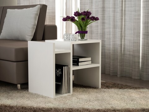 Masuta pentru living piyon, furny home, 49.4x29.5x40 cm, alb