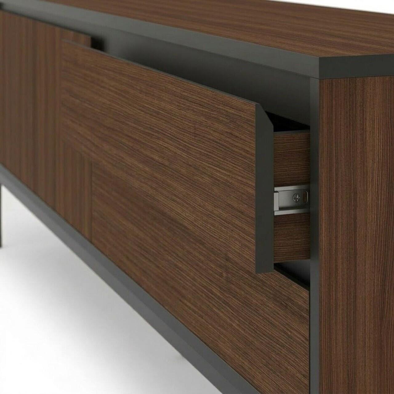 Comoda TV, Hanah Home, Lorenza, 180x55x40 cm, PAL, Nuc Milano / Negru lemn / Negru — imaginea 5