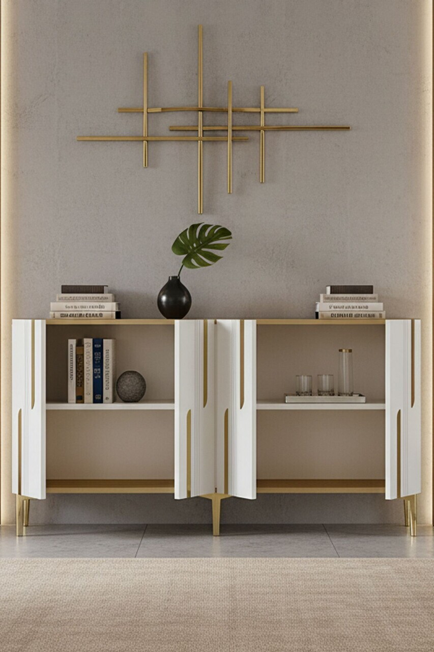 Consola, Hanah Home, Nota 150, 150x75x32 cm, Alb/Auriu — imaginea 3