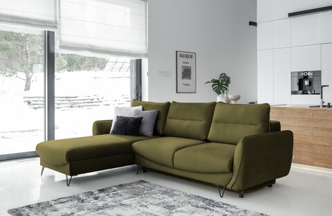 Coltar extensibil stanga 3 locuri ELTAP, LT-33NU, Silva, 276x201x100 cm, lemn/poliester, verde olive