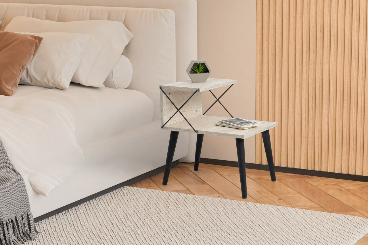 Noptiera, Kalune Design, Cross, Travertin / Negru
