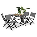 Set 4 scaune si masa dreptunghiulara pliabile, Breeze, aluminiu, negru