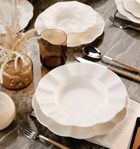 Serviciu de masa, Hermia, 710KTP3818, Portelan, Plate: 22 cm (12 Pieces), Crem