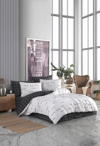 Lenjerie de pat dubla King Quilt (BL) Wimper - White, Mijolnir, 3 piese, 240x220 cm, bumbac ranforce, multicolor