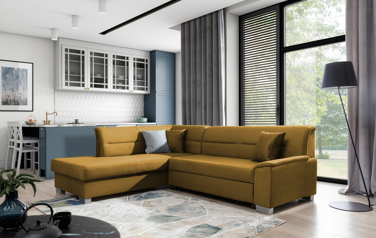 Coltar extensibil stanga 4 locuri ELTAP, BR42, Bergen, 247x214x83 cm, lemn/poliester, mustar - 1 | YEO