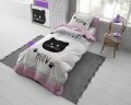 Lenjerie de pat pentru o persoana, Goodnight Kitty Pink, Dreamhouse, 2 piese, 100% bumbac, alb/roz/negru