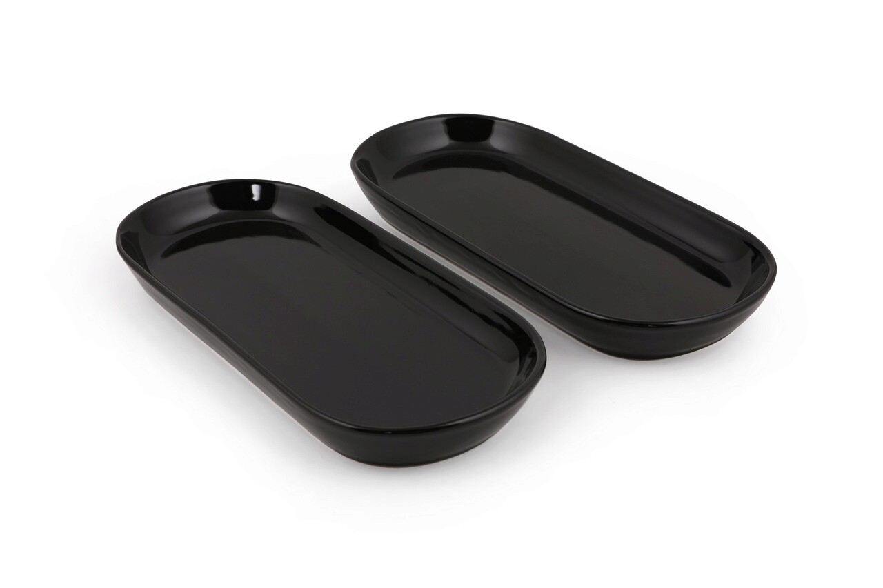 Set platouri servire, Keramika, 275KRM1419, Ceramica , Nu absoarbe apa, Negru - 2 | YEO