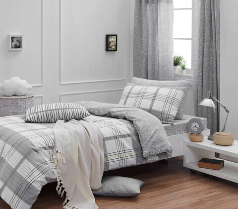 Lenjerie de pat pentru o persoana (SE), MyHome - White, Grey, Mjolnir, Bumbac Ranforce