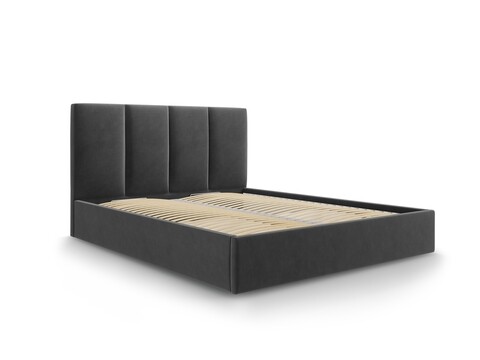 Pat tapitat cu somiera rabatabila si lada depozitare, Juniper, Mazzini Sofas, 208x170x104 cm, catifea, gri inchis