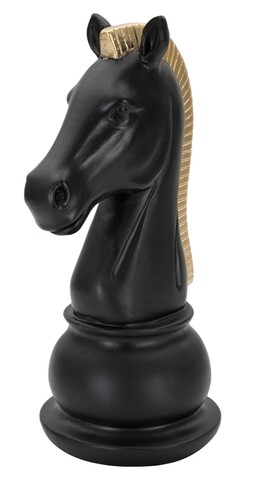 Decoratiune piesa sah, Mauro Ferretti, Horse, 10.5 x 8.5 x 19 cm, polirasina, negru/auriu